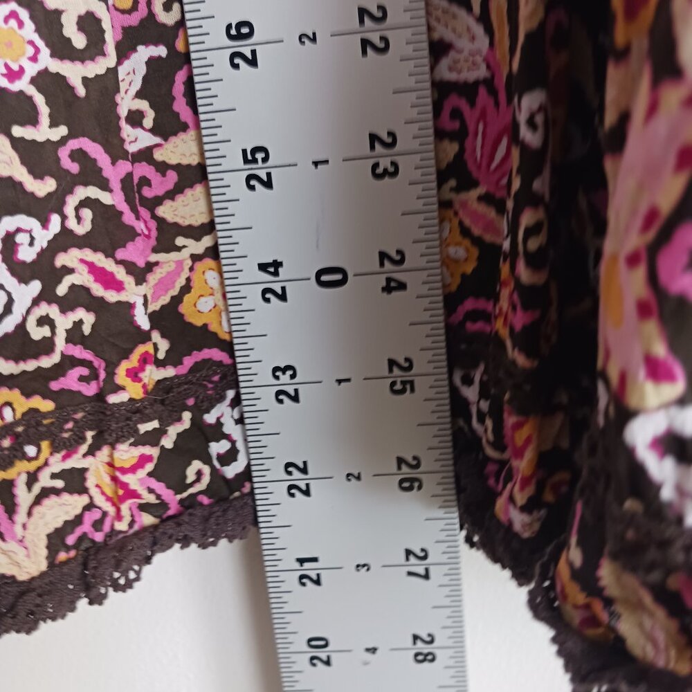 Gianni Bini, Boho Brown Floral Print Skirt, Size 12, Lace Trim, Cottage Core - Picture 12 of 13